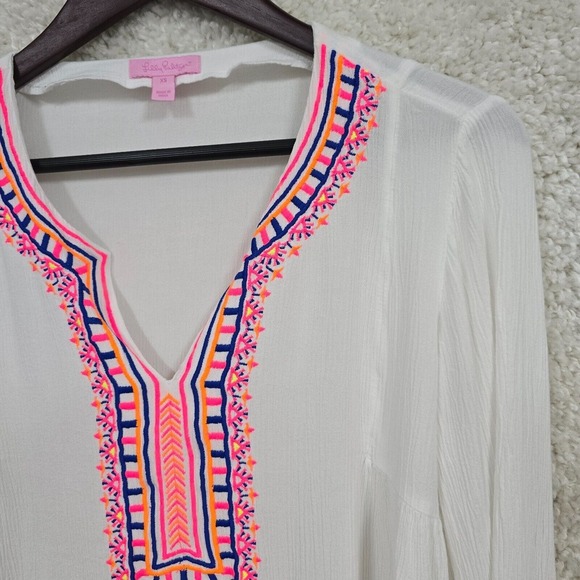 Lilly Pulitzer Top Womens XS White Dahle Embroidered Long Sleeve Beach Tropical - Picture 3 of 13